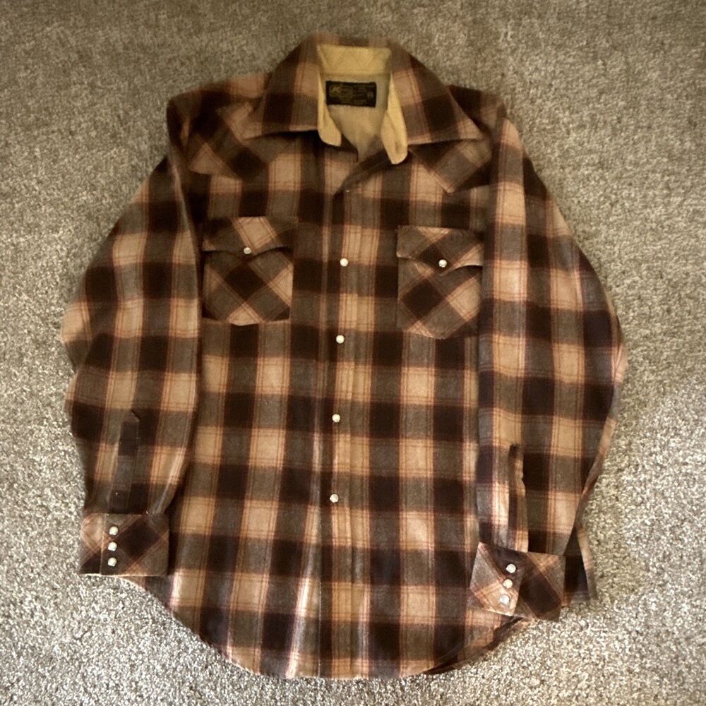 Vintage Western  Men’s M Wool Blend Plaid Pearl Snap Western Shirt Korea